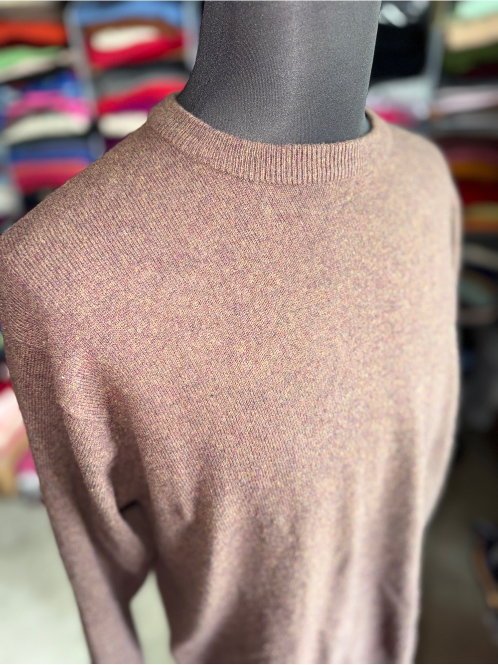 Classic Crewneck Men's Cashmere Sweater in Heathered Hazel and Brown